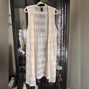 Wrangler Rock 47 Cream Crochet  Cardigan Vest size XXL